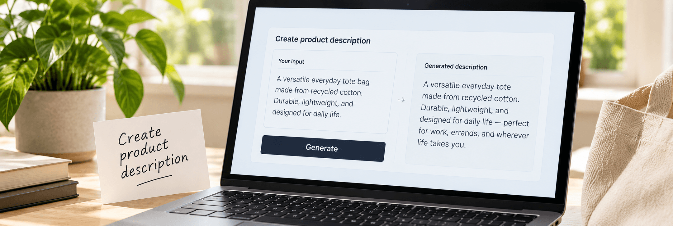 Product description assistant on a laptop